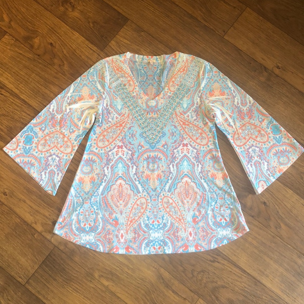 Reba V-Neck Rhinestone Designed Top Medium - Picture 2 of 8